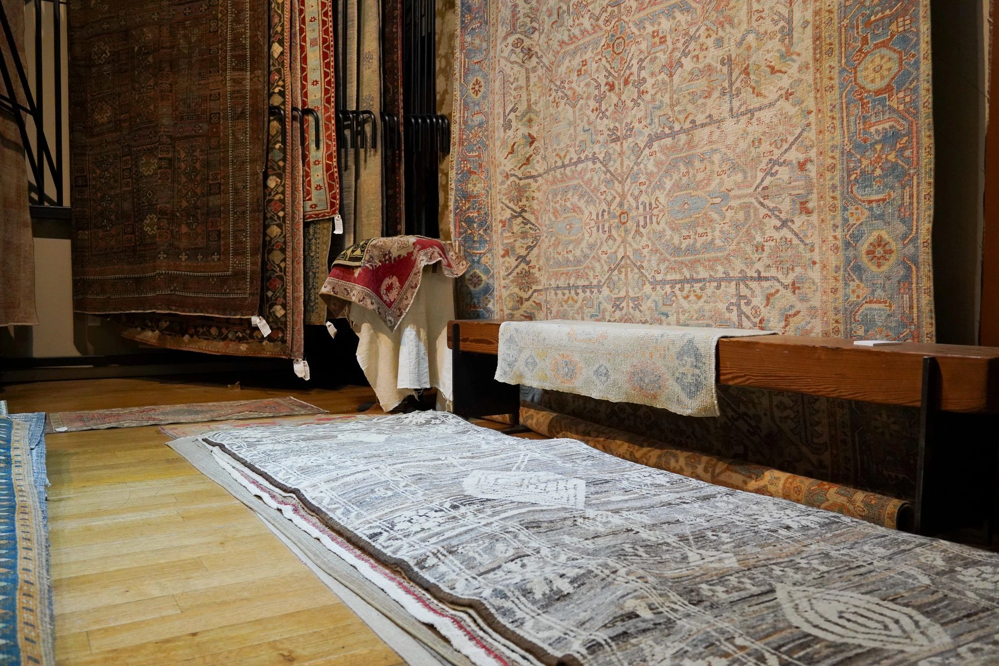 Oriental rug antique textile display
